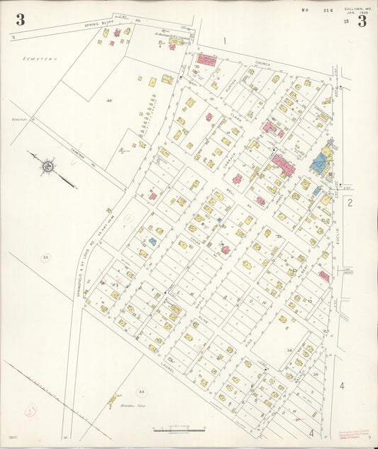 Sanborn Fire Insurance Map from Sullivan, Franklin County, Missouri (1936), Sheet #0003 - Historic Sanborn Fire Insurance Map Print, vintage old map wall art, antique decor, genealogy gift, Missouri Missouri map