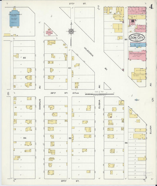 Sanborn Fire Insurance Map from Zion, Lake County, Illinois (1918), Sheet #0004 - Historic Sanborn Fire Insurance Map Print, vintage old map wall art, antique decor, genealogy gift, Illinois Illinois map