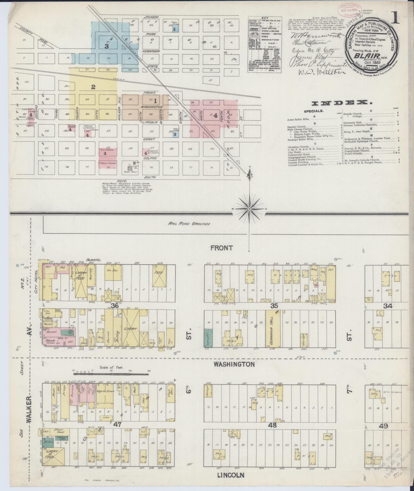 Sanborn Fire Insurance Map from Blair, Washington County, Nebraska (1889), Sheet #0001 - Complete Map Set gallery image, historic Sanborn map, vintage wall art, Nebraska Nebraska