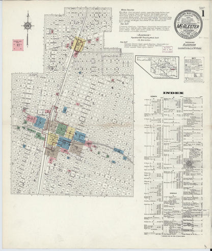Sanborn Fire Insurance Map from McAlester, Pittsburg County, Oklahoma (1913), Sheet #0001 - Complete Map Set gallery image, historic Sanborn map, vintage wall art, Oklahoma Oklahoma