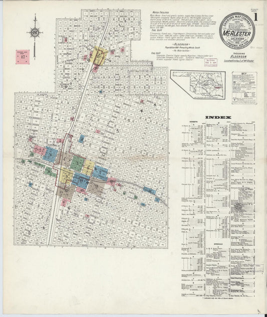 Sanborn Fire Insurance Map from McAlester, Pittsburg County, Oklahoma (1913), Sheet #0001 - Complete Map Set gallery image, historic Sanborn map, vintage wall art, Oklahoma Oklahoma