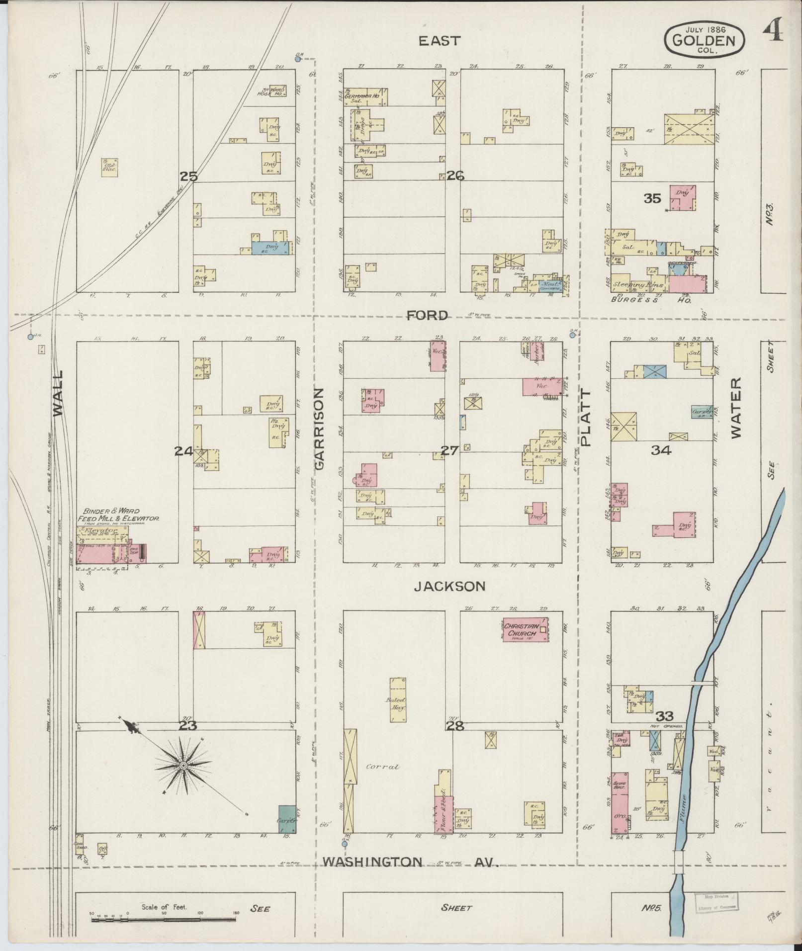 Sanborn Fire Insurance Map from Golden, Jefferson County, Colorado (1886), Sheet #0004 - Complete Map Set gallery image, historic Sanborn map, vintage wall art, Colorado Colorado