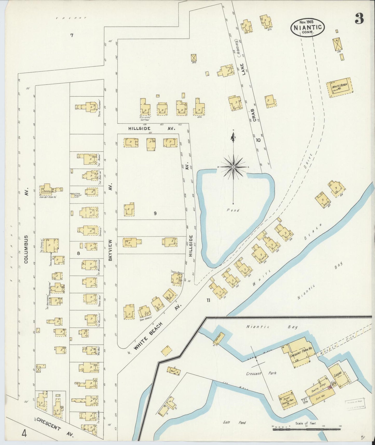 Sanborn Fire Insurance Map from Niantic, New London County, Connecticut (1903), Sheet #0003 - Complete Map Set gallery image, historic Sanborn map, vintage wall art, Connecticut Connecticut