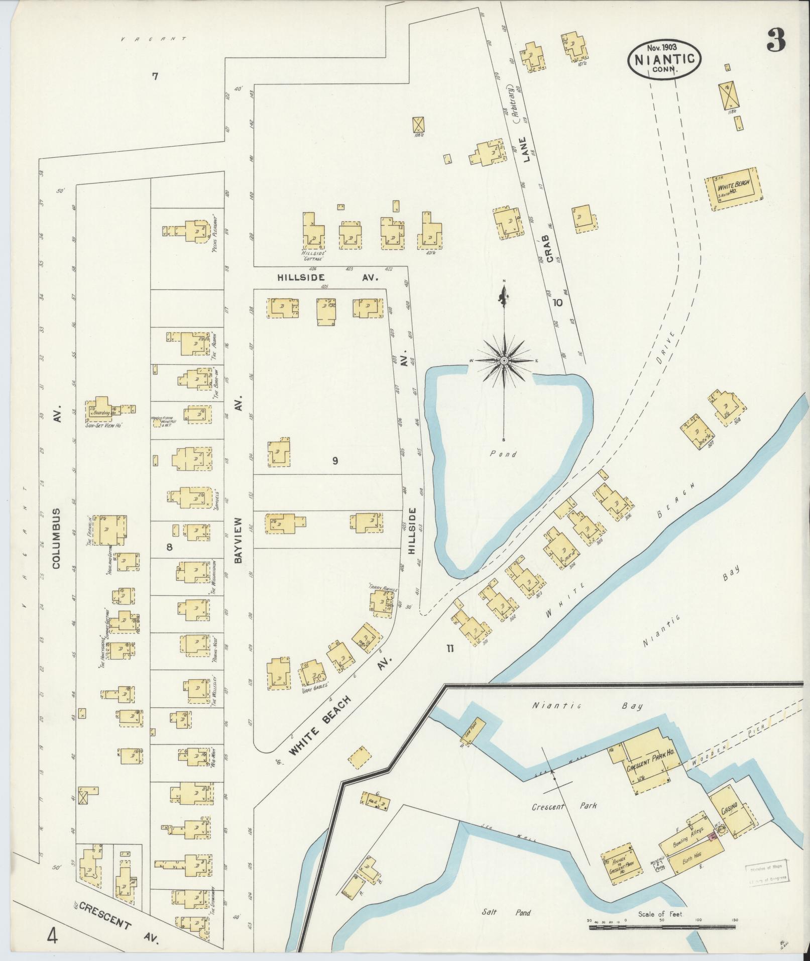 Sanborn Fire Insurance Map from Niantic, New London County, Connecticut (1903), Sheet #0003 - Complete Map Set gallery image, historic Sanborn map, vintage wall art, Connecticut Connecticut