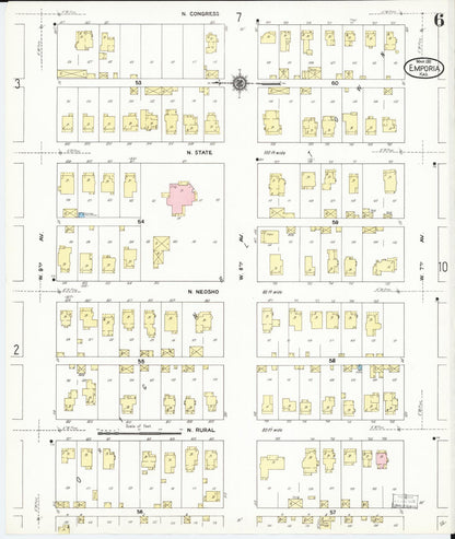 Sanborn Fire Insurance Map from Emporia, Lyon County, Kansas (1911), Sheet #0006 - Complete Map Set gallery image, historic Sanborn map, vintage wall art, Kansas Kansas