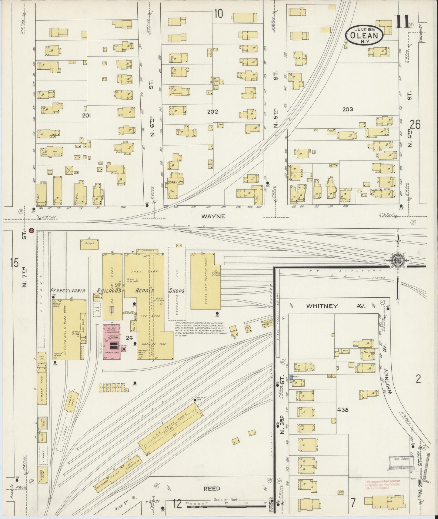 Sanborn Fire Insurance Map from Olean, Cattaraugus County, New York (1915), Sheet #0011 - Historic Sanborn Fire Insurance Map Print, vintage old map wall art, antique decor, genealogy gift, New York New York map