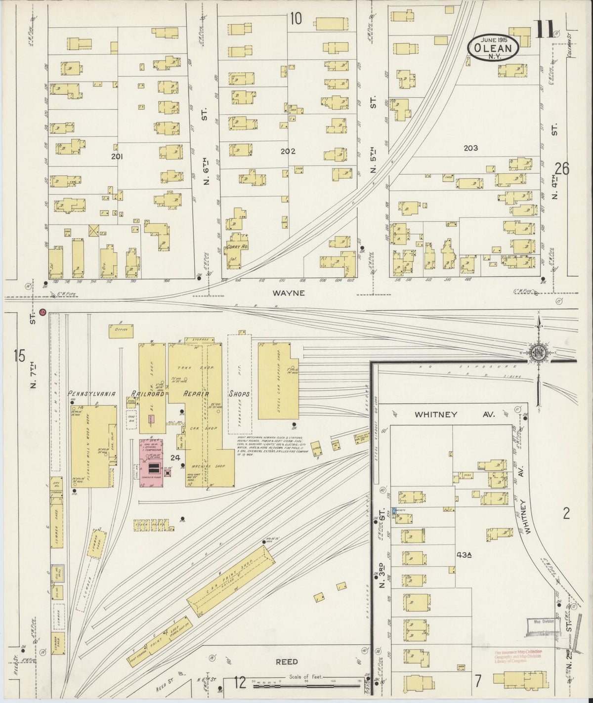 Sanborn Fire Insurance Map from Olean, Cattaraugus County, New York (1915), Sheet #0011 - Historic Sanborn Fire Insurance Map Print, vintage old map wall art, antique decor, genealogy gift, New York New York map