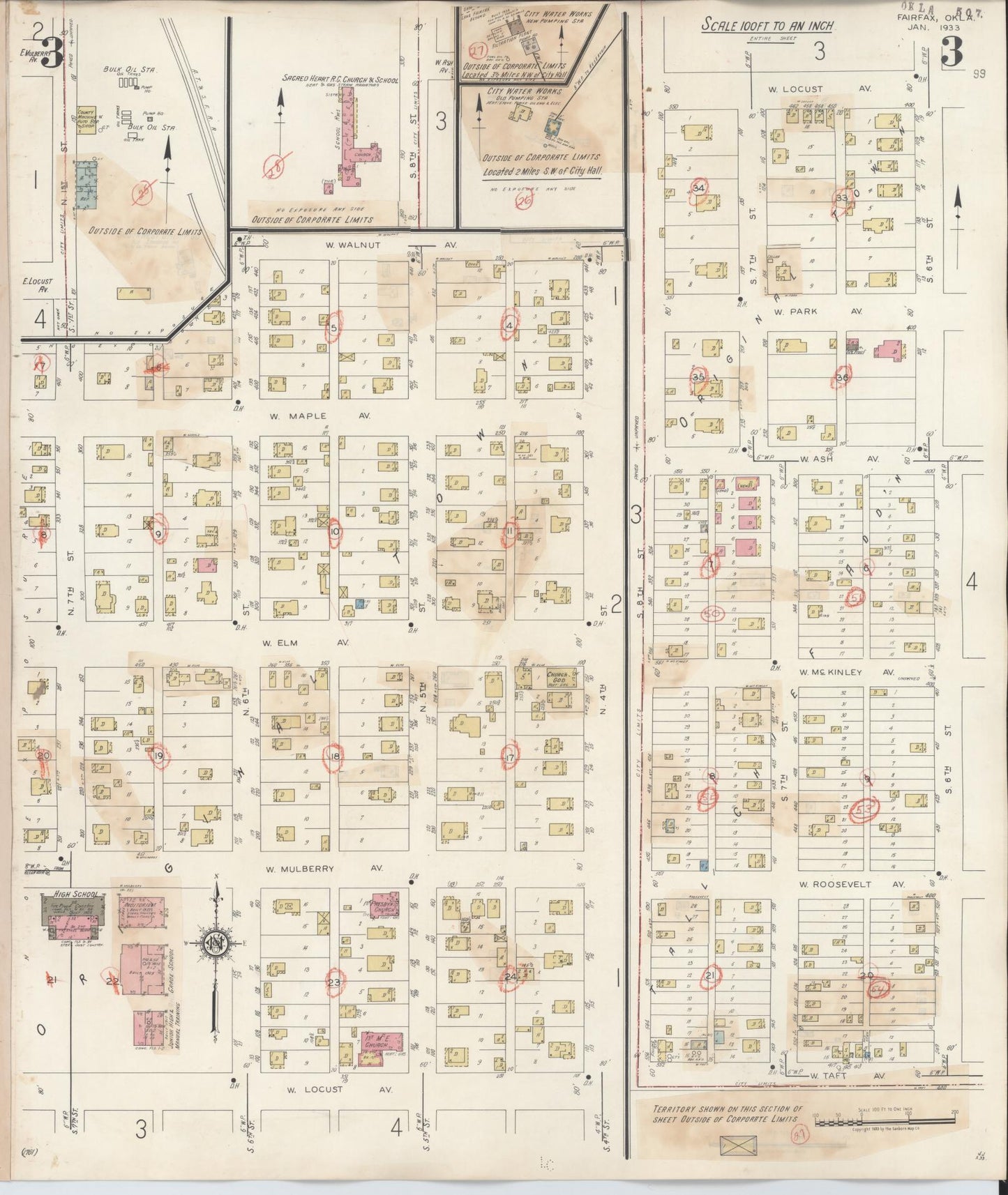 Sanborn Fire Insurance Map from Fairfax, Osage County, Oklahoma (1943), Sheet #0003 - Complete Map Set gallery image, historic Sanborn map, vintage wall art, Oklahoma Oklahoma