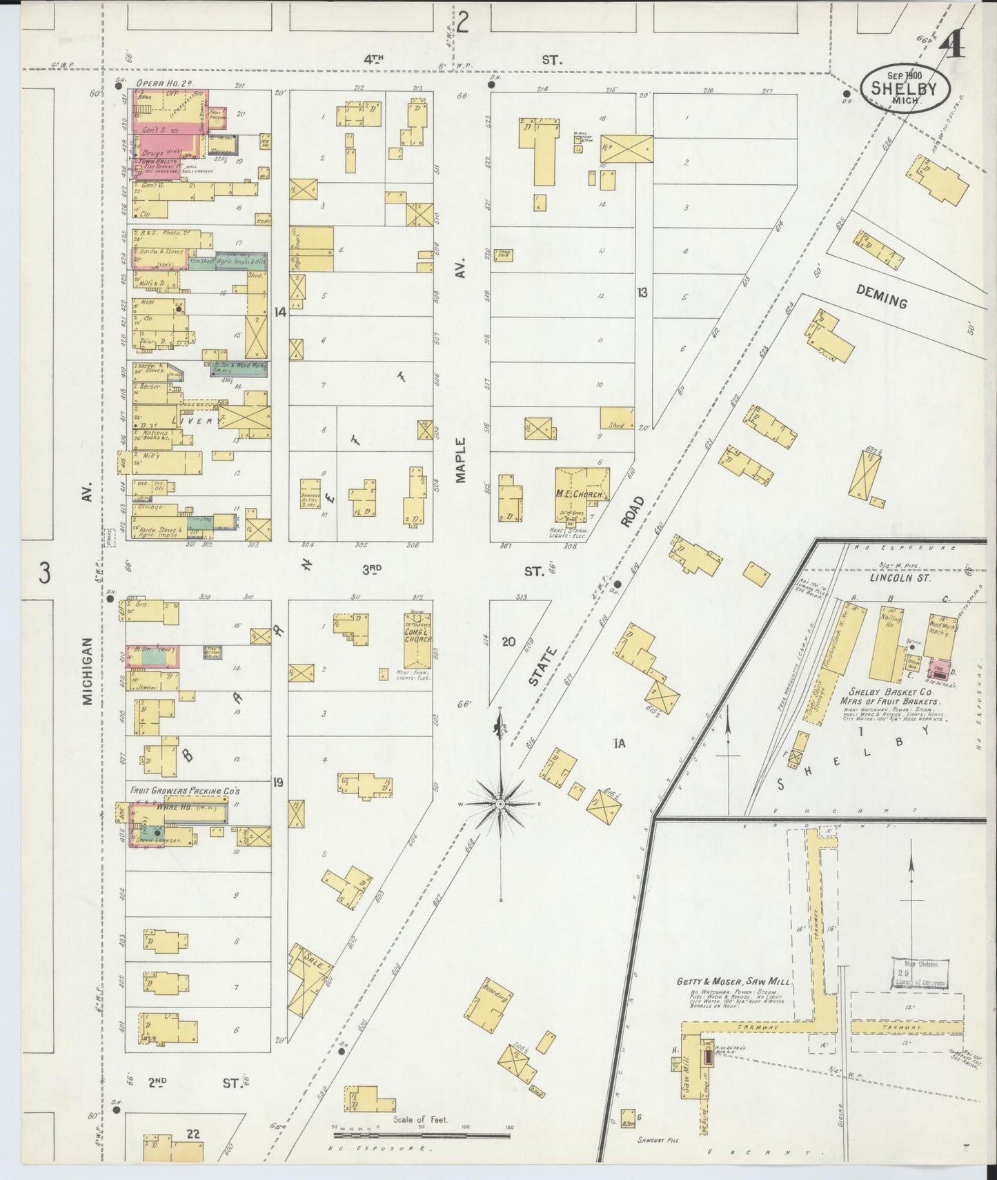 Sanborn Fire Insurance Map from Shelby, Oceana County, Michigan (1900), Sheet #0004 - Historic Sanborn Fire Insurance Map Print, vintage old map wall art, antique decor, genealogy gift, Michigan Michigan map