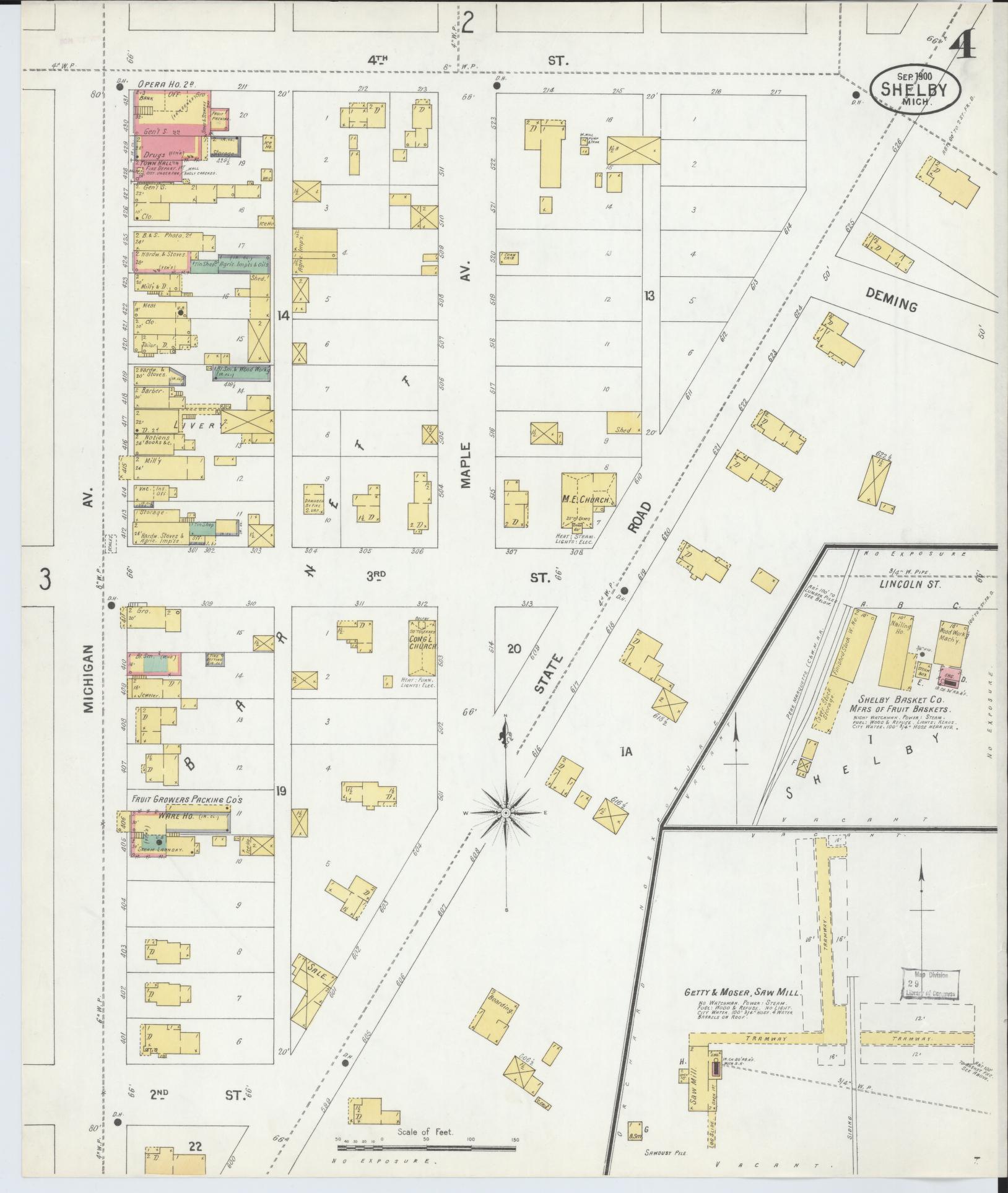 Sanborn Fire Insurance Map from Shelby, Oceana County, Michigan (1900), Sheet #0004 - Historic Sanborn Fire Insurance Map Print, vintage old map wall art, antique decor, genealogy gift, Michigan Michigan map