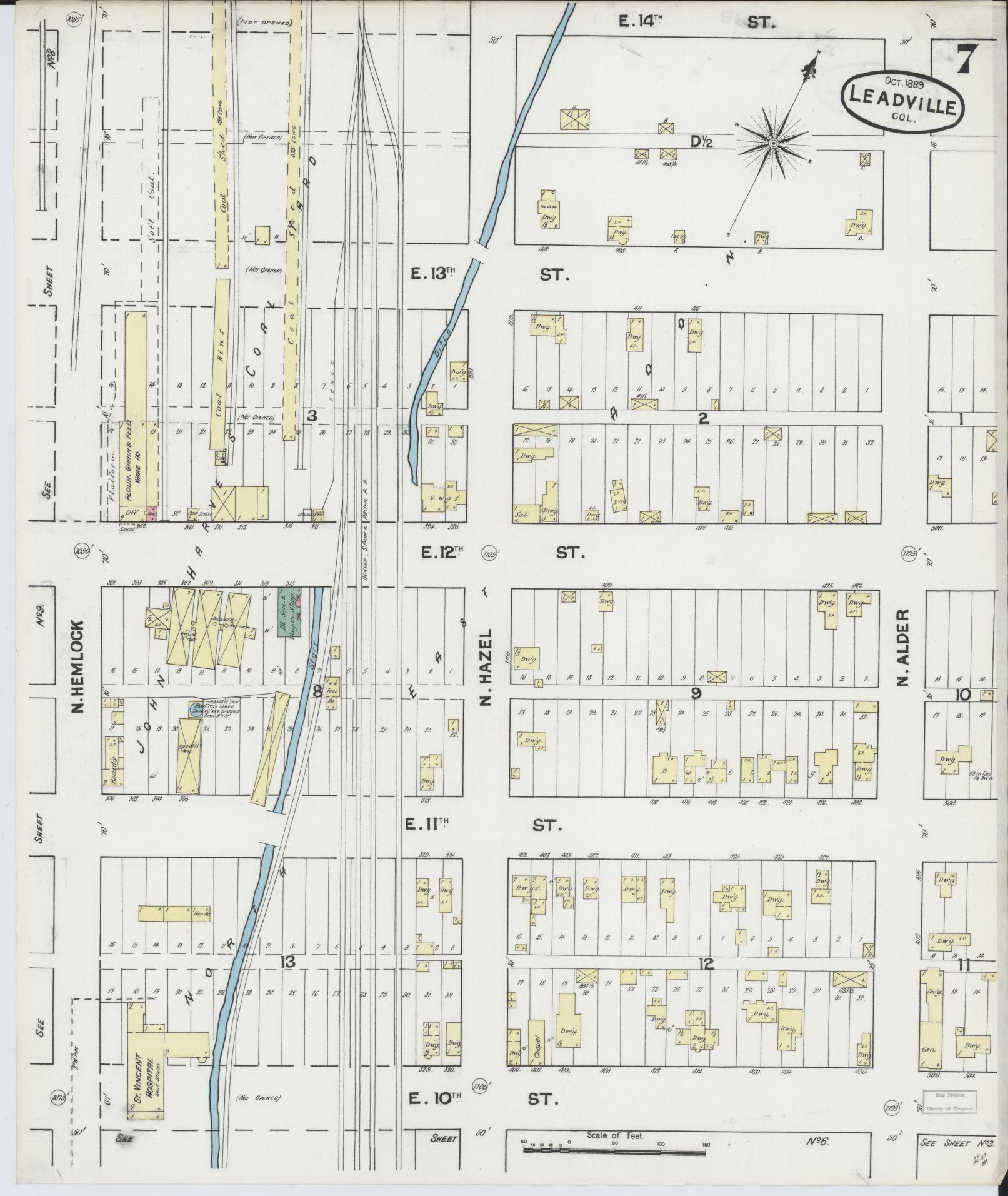 Sanborn Fire Insurance Map from Leadville, Lake County, Colorado (1889), Sheet #0007 - Complete Map Set gallery image, historic Sanborn map, vintage wall art, Colorado Colorado
