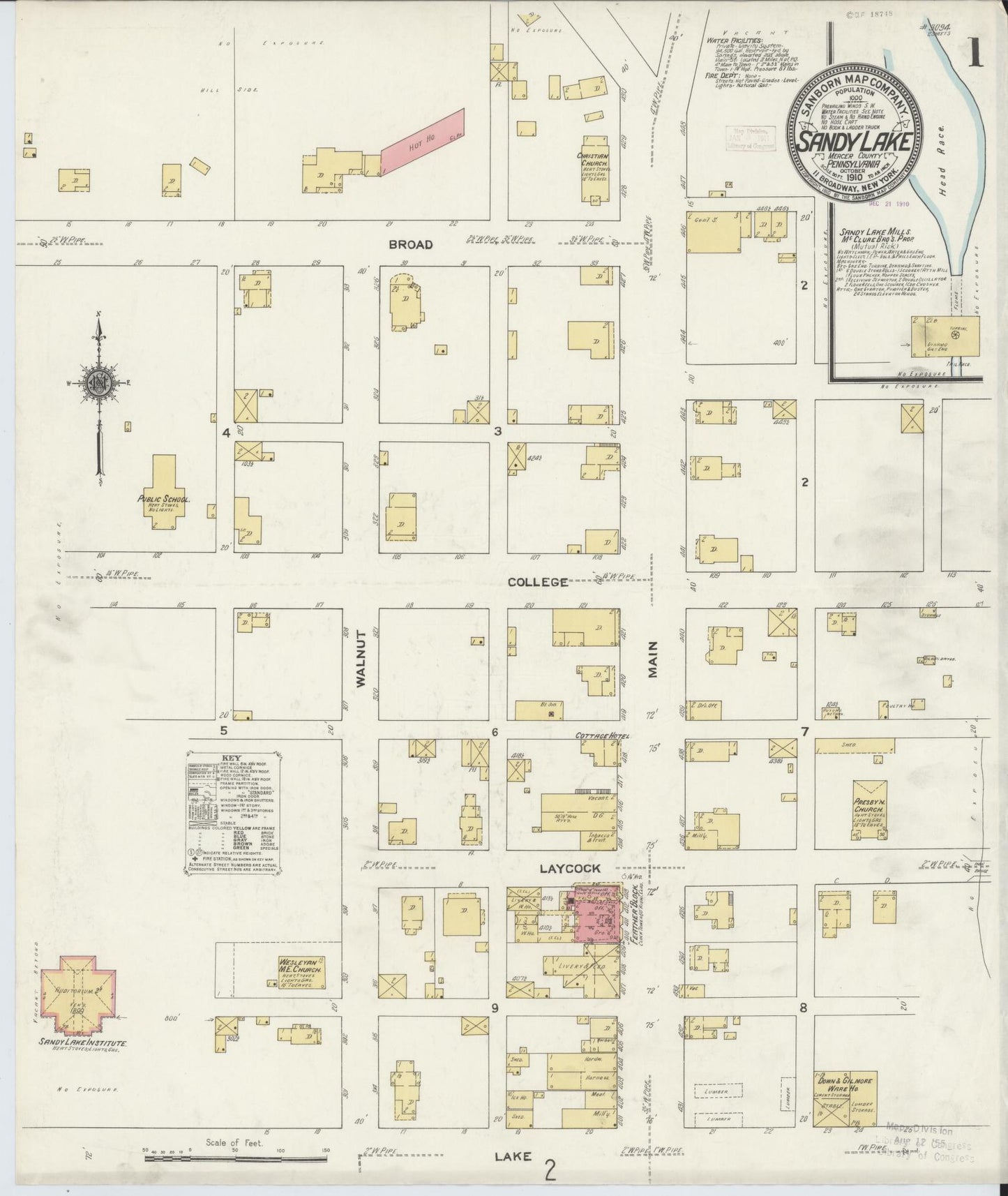 Sanborn Fire Insurance Map from Sandy Lake, Mercer County, Pennsylvania (1910), Sheet #0001 - Historic Sanborn Fire Insurance Map Print, vintage old map wall art, antique decor, genealogy gift, Pennsylvania Pennsylvania map