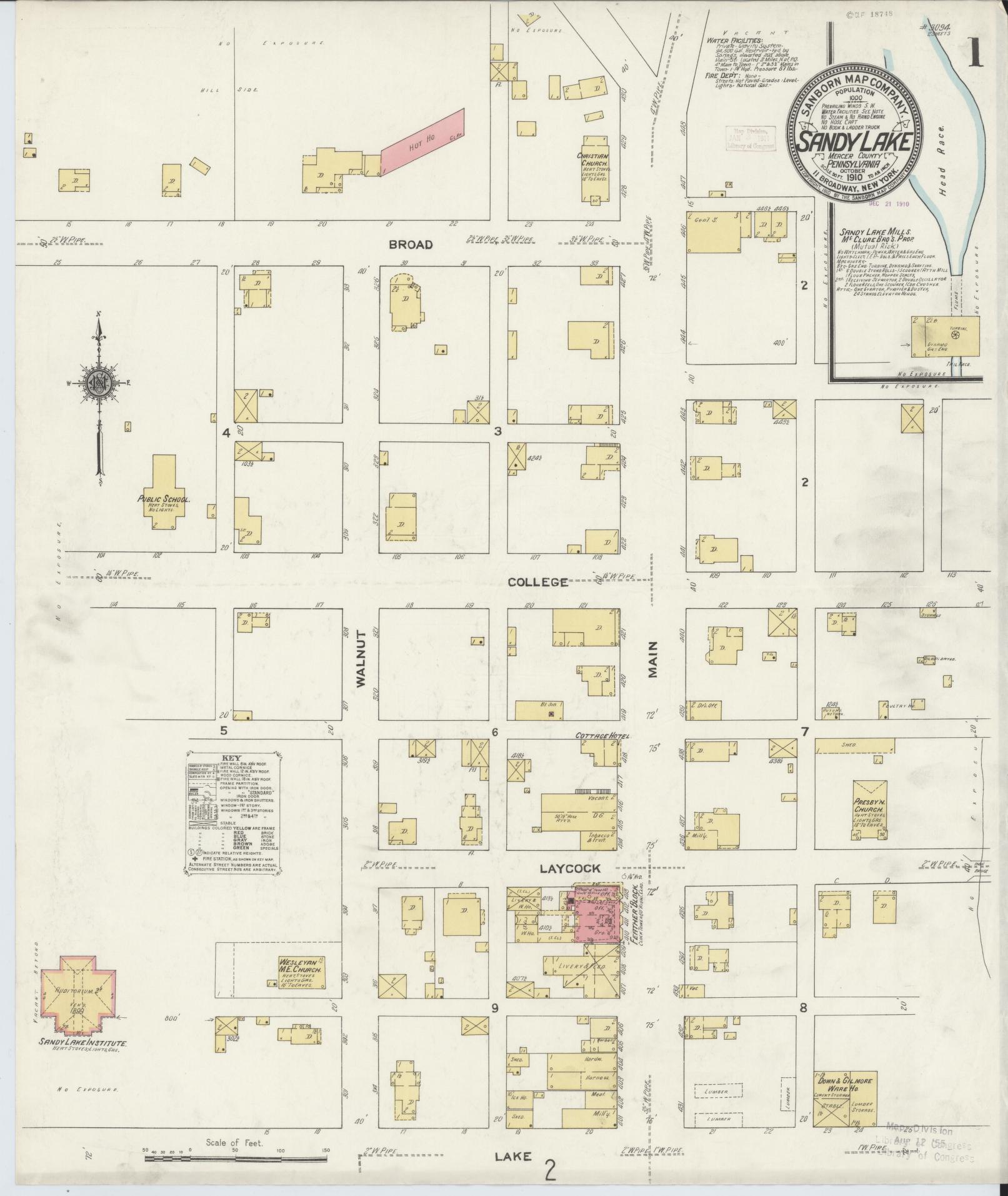 Sanborn Fire Insurance Map from Sandy Lake, Mercer County, Pennsylvania (1910), Sheet #0001 - Historic Sanborn Fire Insurance Map Print, vintage old map wall art, antique decor, genealogy gift, Pennsylvania Pennsylvania map
