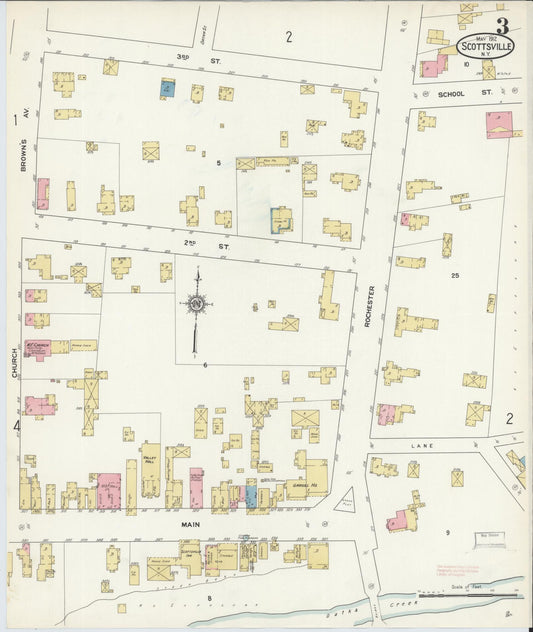 Sanborn Fire Insurance Map from Scottsville, Monroe County, New York (1912), Sheet #0003 - Historic Sanborn Fire Insurance Map Print, vintage old map wall art, antique decor, genealogy gift, New York New York map