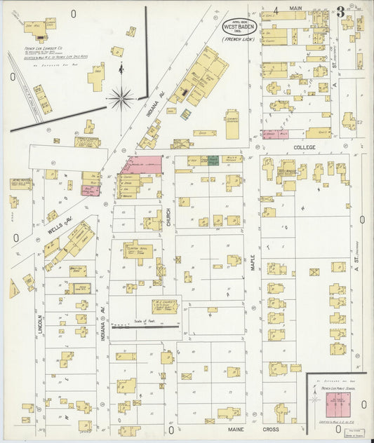 Sanborn Fire Insurance Map from West Baden, Orange County, Indiana (1906), Sheet #0003 - Historic Sanborn Fire Insurance Map Print, vintage old map wall art, antique decor, genealogy gift, Indiana Indiana map