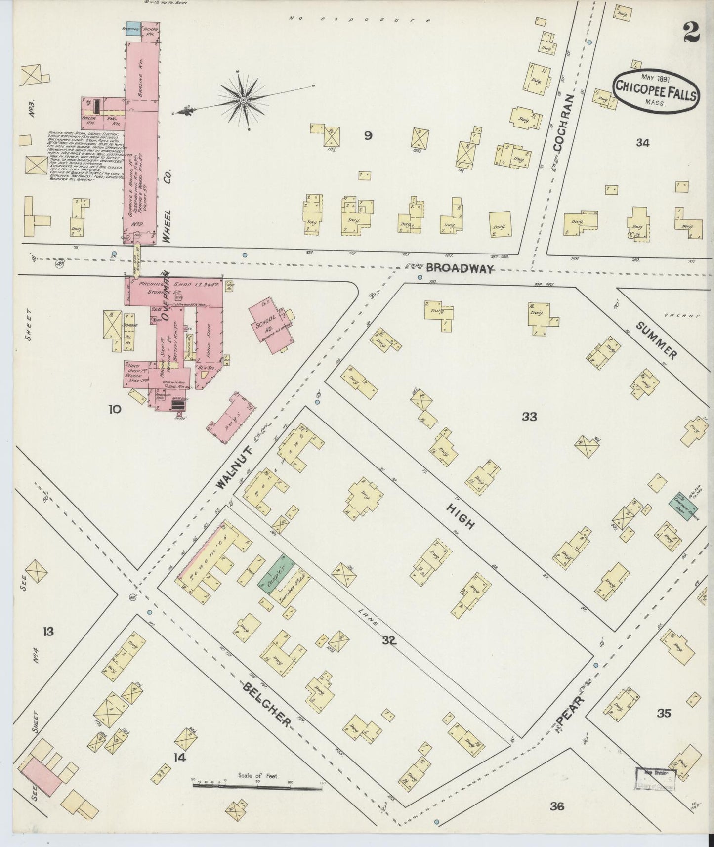 Sanborn Fire Insurance Map from Chicopee Falls, Hampden County, Massachusetts (1891), Sheet #0002 - Complete Map Set gallery image, historic Sanborn map, vintage wall art, Massachusetts Massachusetts