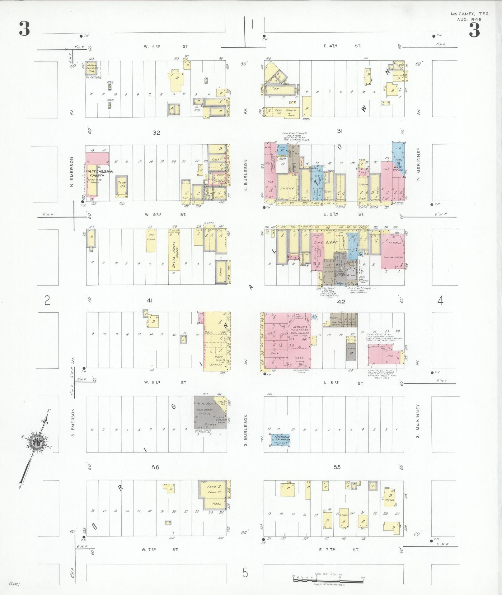 Sanborn Fire Insurance Map from McCamey, Upton County, Texas (1946), Sheet #0003 - Complete Map Set gallery image, historic Sanborn map, vintage wall art, Texas Texas
