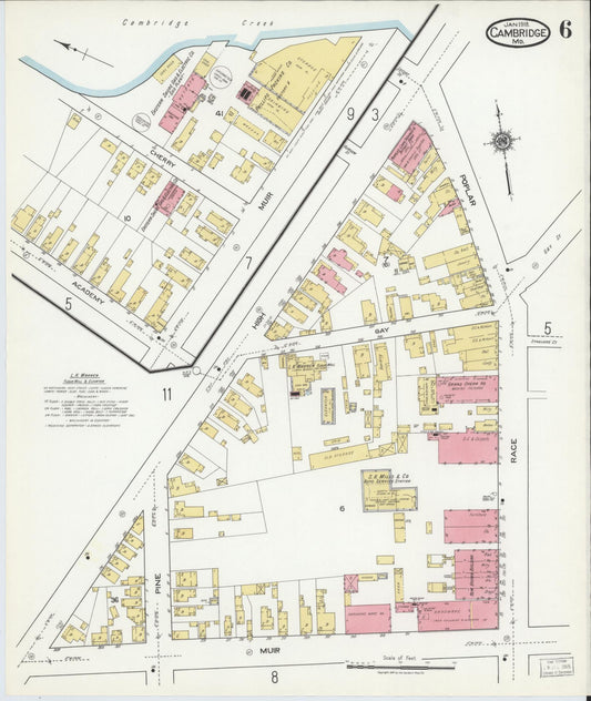 Dorchester, Maryland - 1918 - Sanborn Fire Insurance Map, Sheet #0006 - Historic Sanborn Fire Insurance Map Print, Dorchester Maryland 1918 0006 vintage old map wall art