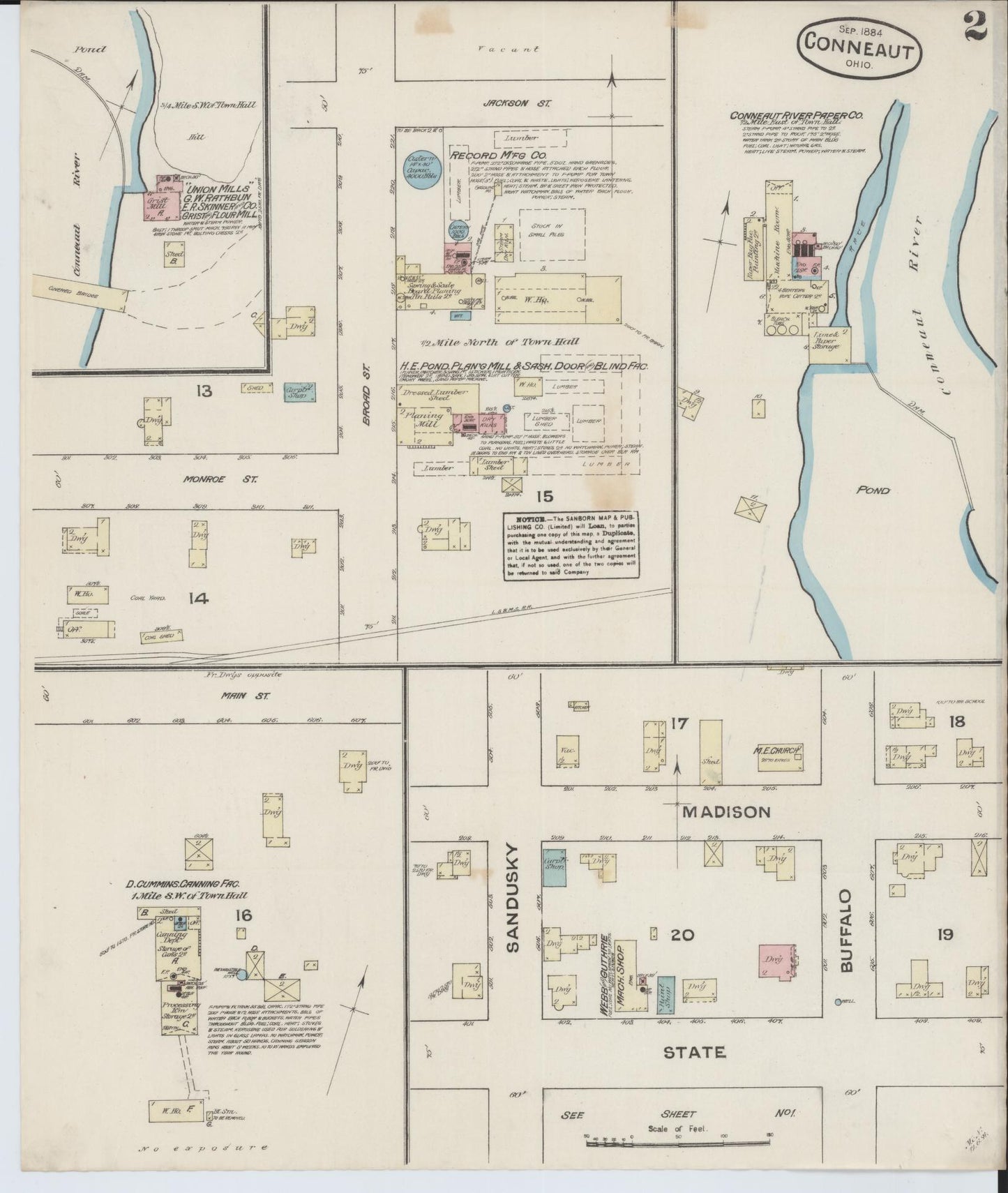 Sanborn Fire Insurance Map from Conneaut, Ashtabula County, Ohio (1884), Sheet #0002 - Historic Sanborn Fire Insurance Map Print, vintage old map wall art, antique decor, genealogy gift, Ohio Ohio map