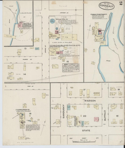 Sanborn Fire Insurance Map from Conneaut, Ashtabula County, Ohio (1884), Sheet #0002 - Historic Sanborn Fire Insurance Map Print, vintage old map wall art, antique decor, genealogy gift, Ohio Ohio map