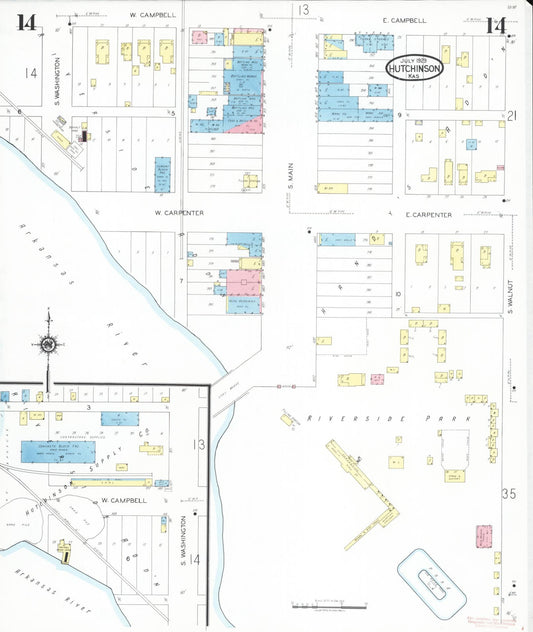 Sanborn Fire Insurance Map from Hutchinson, Reno County, Kansas (1929), Sheet #0015 - Historic Sanborn Fire Insurance Map Print, vintage old map wall art, antique decor, genealogy gift, Kansas Kansas map