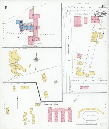 Sanborn Fire Insurance Map from Lake Forest, Lake County, Illinois (1926), Sheet #0006 - Historic Sanborn Fire Insurance Map Print, vintage old map wall art, antique decor, genealogy gift, Illinois Illinois map