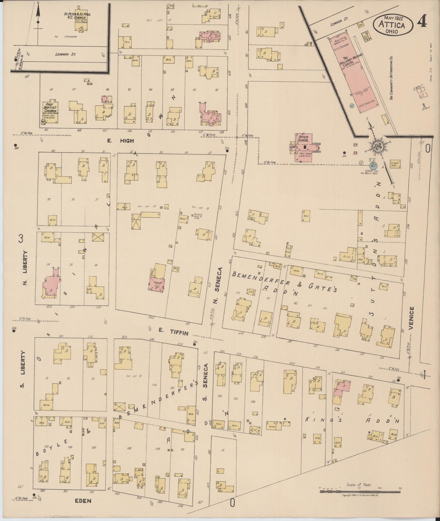 Sanborn Fire Insurance Map from Attica, Seneca County, Ohio (1922), Sheet #0004 - Historic Sanborn Fire Insurance Map Print, vintage old map wall art, antique decor, genealogy gift, Ohio Ohio map