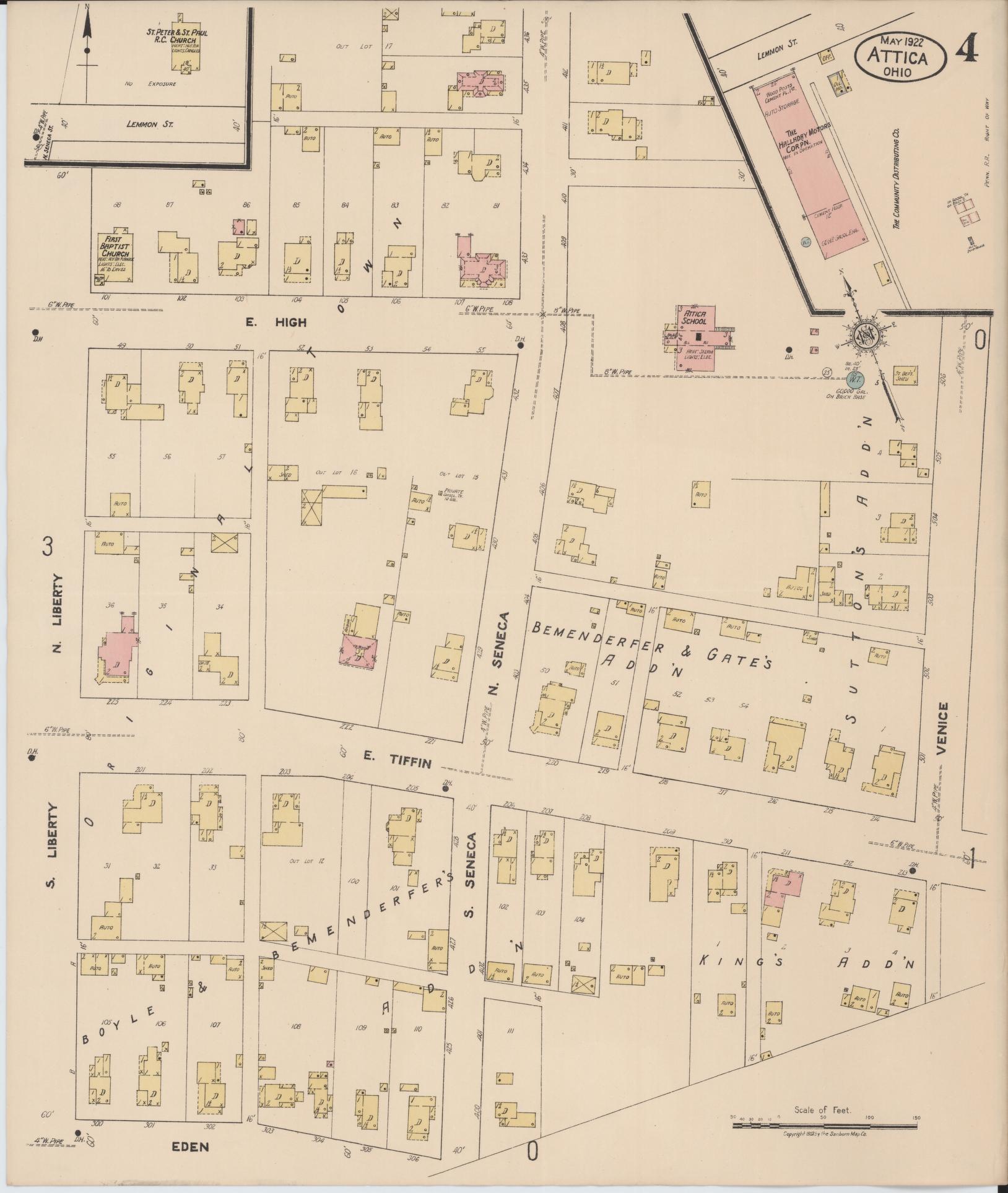 Sanborn Fire Insurance Map from Attica, Seneca County, Ohio (1922), Sheet #0004 - Historic Sanborn Fire Insurance Map Print, vintage old map wall art, antique decor, genealogy gift, Ohio Ohio map