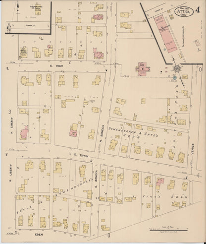 Sanborn Fire Insurance Map from Attica, Seneca County, Ohio (1922), Sheet #0004 - Historic Sanborn Fire Insurance Map Print, vintage old map wall art, antique decor, genealogy gift, Ohio Ohio map