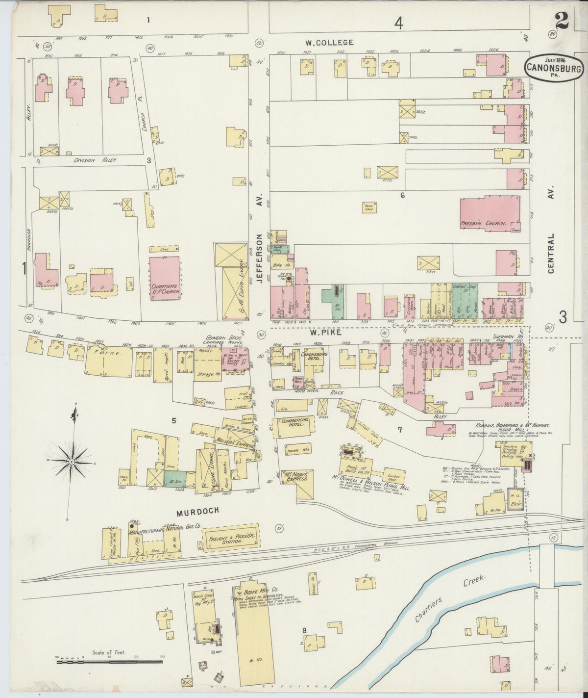 Sanborn Fire Insurance Map from Canonsburg, Washington County, Pennsylvania (1896), Sheet #0002 - Complete Map Set gallery image, historic Sanborn map, vintage wall art, Pennsylvania Pennsylvania
