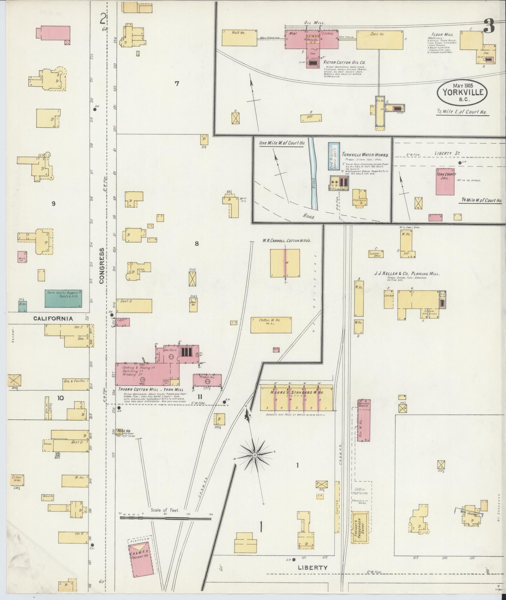 Sanborn Fire Insurance Map from York[ville], York County, South Carolina (1905), Sheet #0003 - Historic Sanborn Fire Insurance Map Print, vintage old map wall art, antique decor, genealogy gift, South Carolina South Carolina map