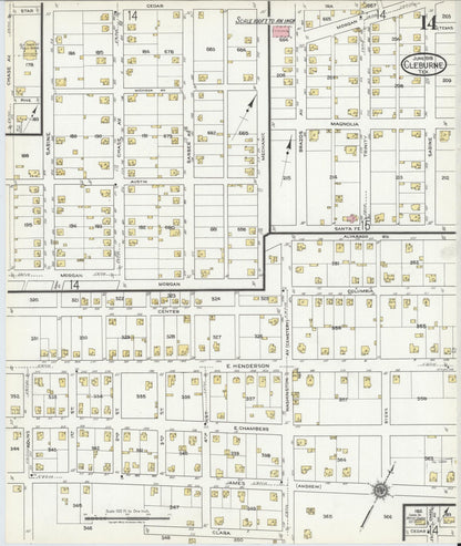 Sanborn Fire Insurance Map from Cleburne, Johnson County, Texas (1918), Sheet #0014 - Historic Sanborn Fire Insurance Map Print, vintage old map wall art, antique decor, genealogy gift, Texas Texas map