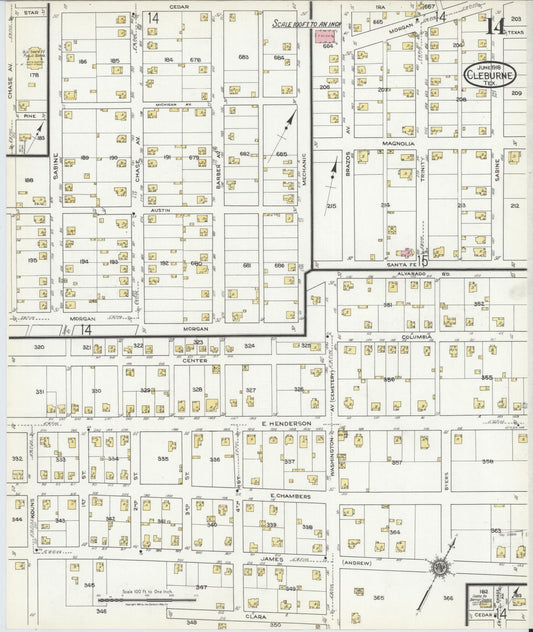 Sanborn Fire Insurance Map from Cleburne, Johnson County, Texas (1918), Sheet #0014 - Historic Sanborn Fire Insurance Map Print, vintage old map wall art, antique decor, genealogy gift, Texas Texas map