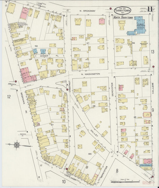 Sanborn Fire Insurance Map from Tarrytown, Westchester County, New York (1915), Sheet #0011 - Historic Sanborn Fire Insurance Map Print, vintage old map wall art, antique decor, genealogy gift, New York New York map