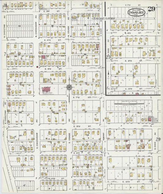 Sanborn Fire Insurance Map from Okmulgee, Okmulgee County, Oklahoma (1920), Sheet #0029 - Historic Sanborn Fire Insurance Map Print, vintage old map wall art, antique decor, genealogy gift, Oklahoma Oklahoma map