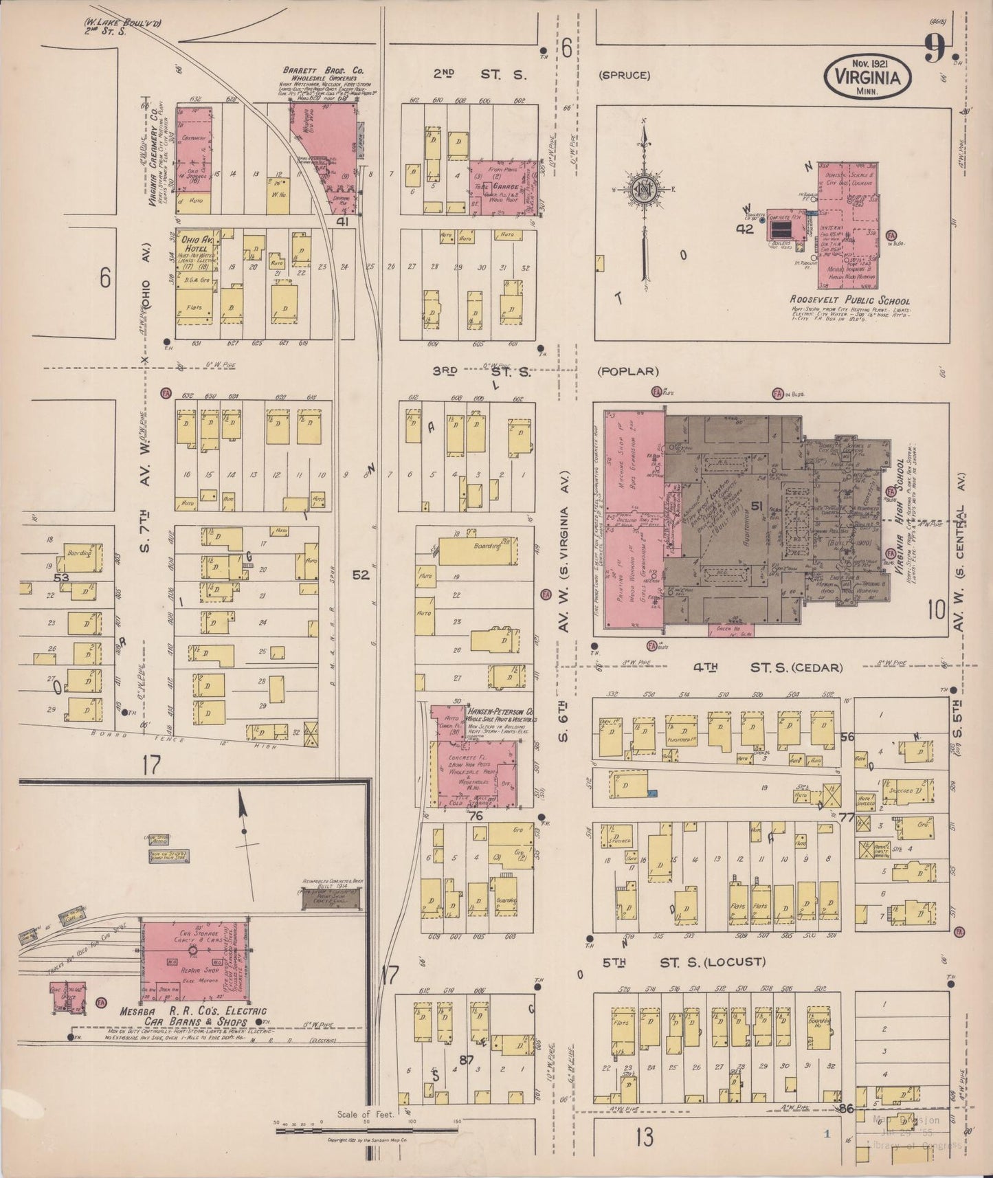 Sanborn Fire Insurance Map from Virginia, Saint Louis County, Minnesota (1921), Sheet #0009 - Complete Map Set gallery image, historic Sanborn map, vintage wall art, Minnesota Minnesota