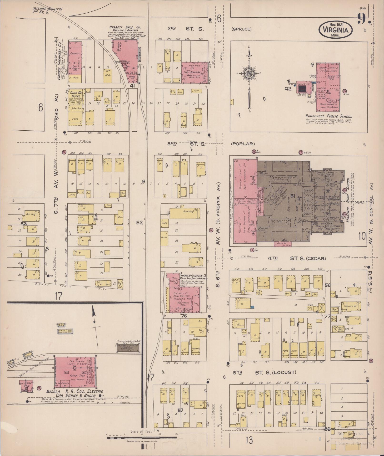 Sanborn Fire Insurance Map from Virginia, Saint Louis County, Minnesota (1921), Sheet #0009 - Complete Map Set gallery image, historic Sanborn map, vintage wall art, Minnesota Minnesota