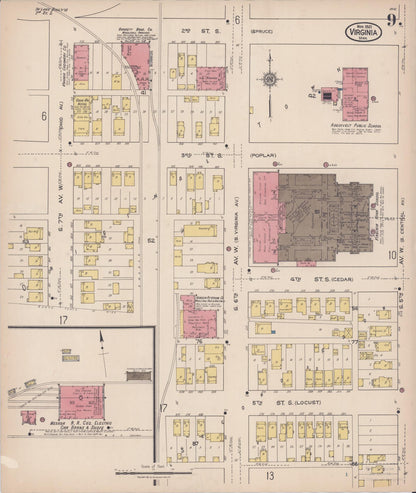 Sanborn Fire Insurance Map from Virginia, Saint Louis County, Minnesota (1921), Sheet #0009 - Complete Map Set gallery image, historic Sanborn map, vintage wall art, Minnesota Minnesota