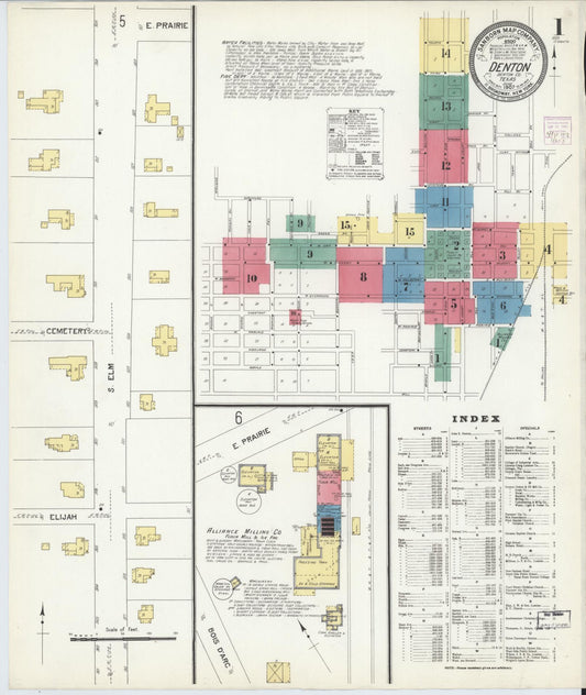 Sanborn Fire Insurance Map from Denton, Denton County, Texas (1907), Sheet #0001 - Complete Map Set gallery image, historic Sanborn map, vintage wall art, Texas Texas