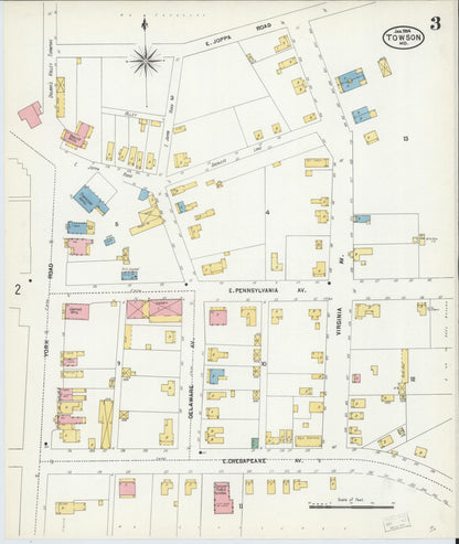 Sanborn Fire Insurance Map from Towson, Baltimore County, Maryland (1904), Sheet #0003 - Complete Map Set gallery image, historic Sanborn map, vintage wall art, Maryland Maryland