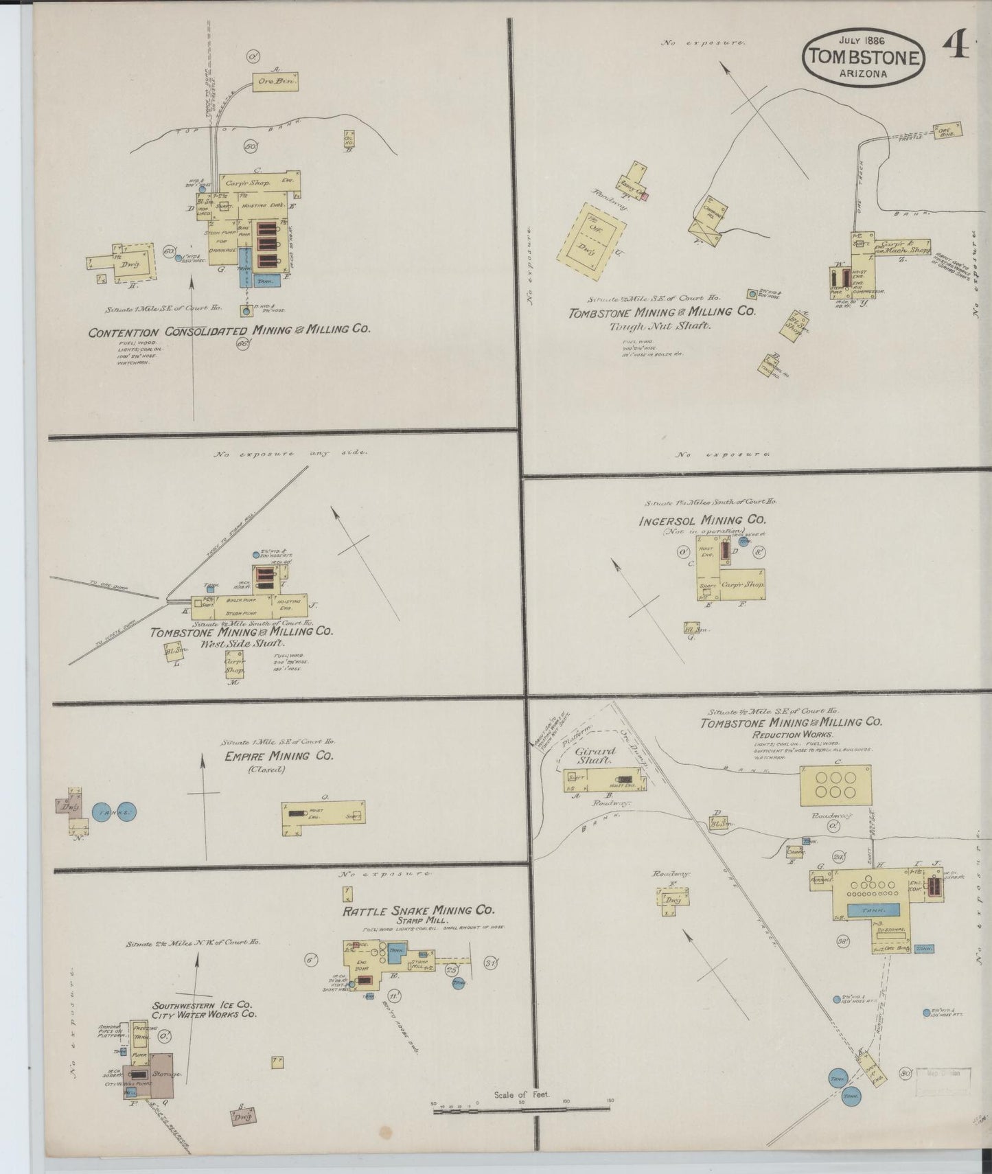 Sanborn Fire Insurance Map from Tombstone, Cochise County, Arizona (1886), Sheet #0004 - Complete Map Set gallery image, historic Sanborn map, vintage wall art, Arizona Arizona