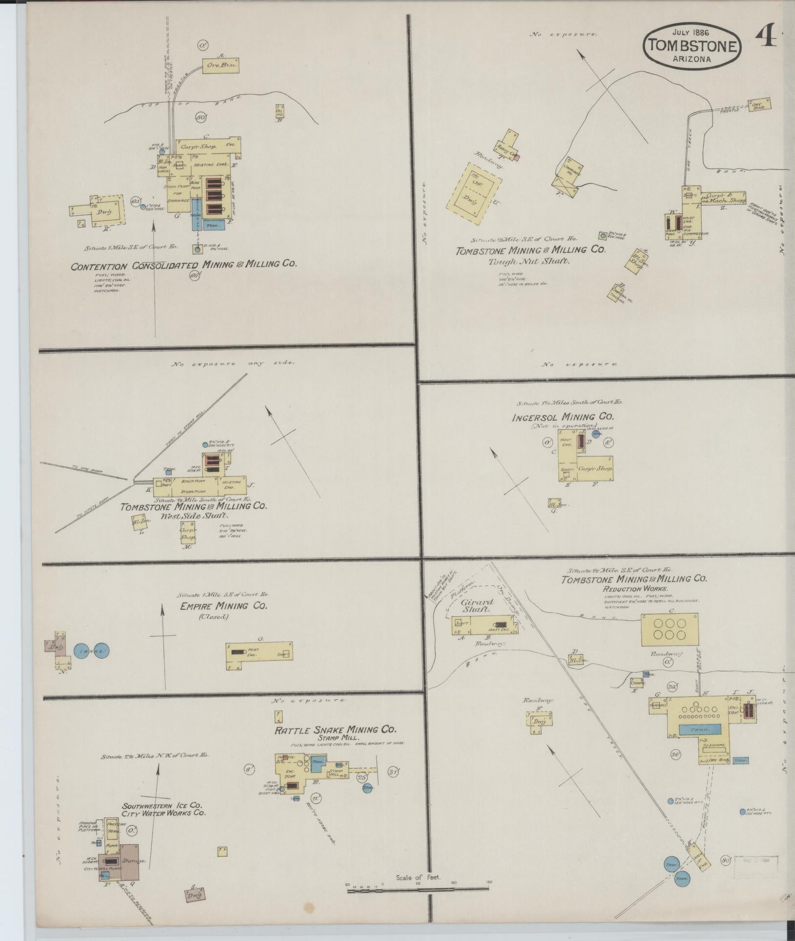 Sanborn Fire Insurance Map from Tombstone, Cochise County, Arizona (1886), Sheet #0004 - Complete Map Set gallery image, historic Sanborn map, vintage wall art, Arizona Arizona