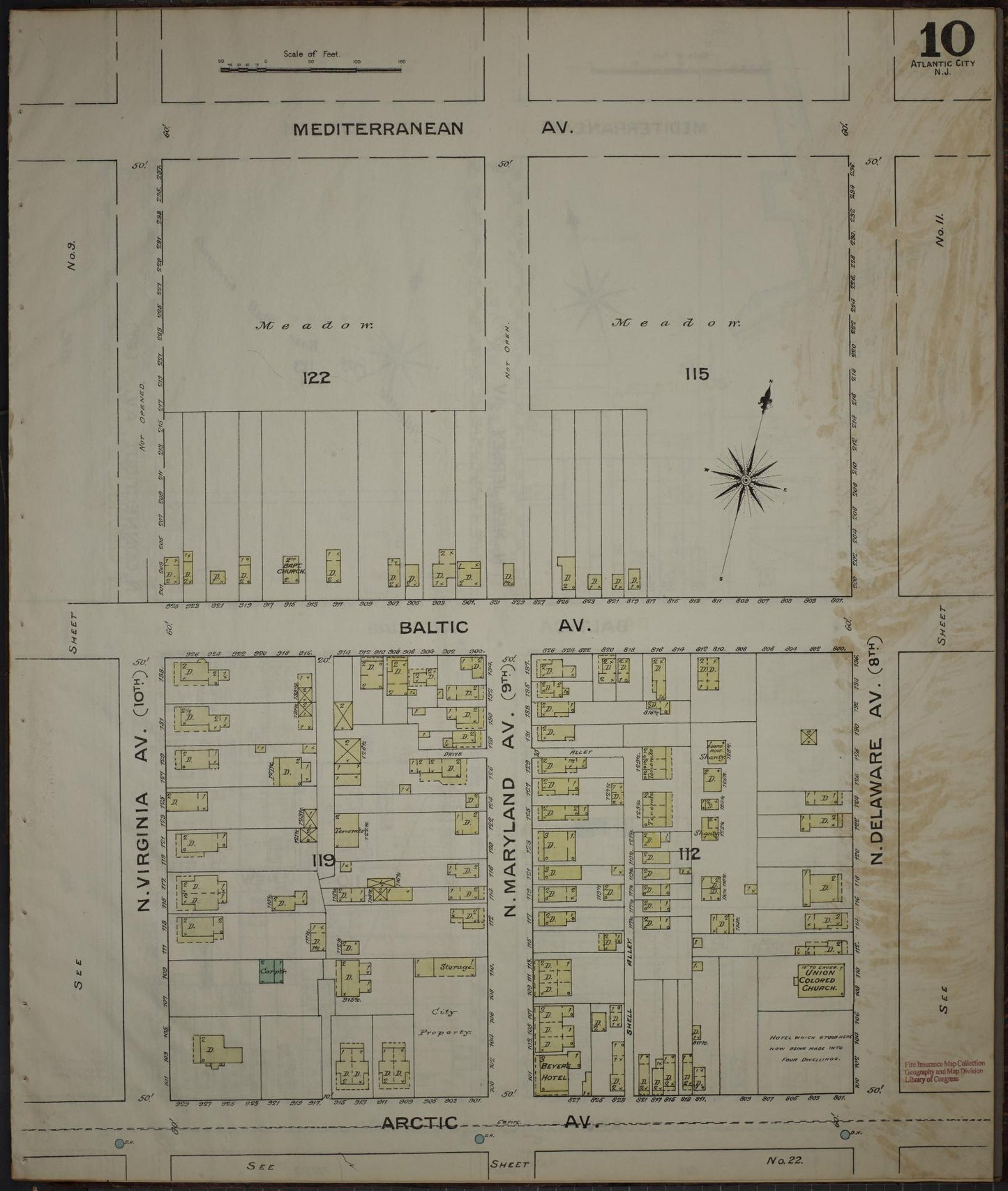 Sanborn Fire Insurance Map from Atlantic City, Atlantic County, New Jersey (1886), Sheet #0010 - Complete Map Set gallery image, historic Sanborn map, vintage wall art, New Jersey New Jersey