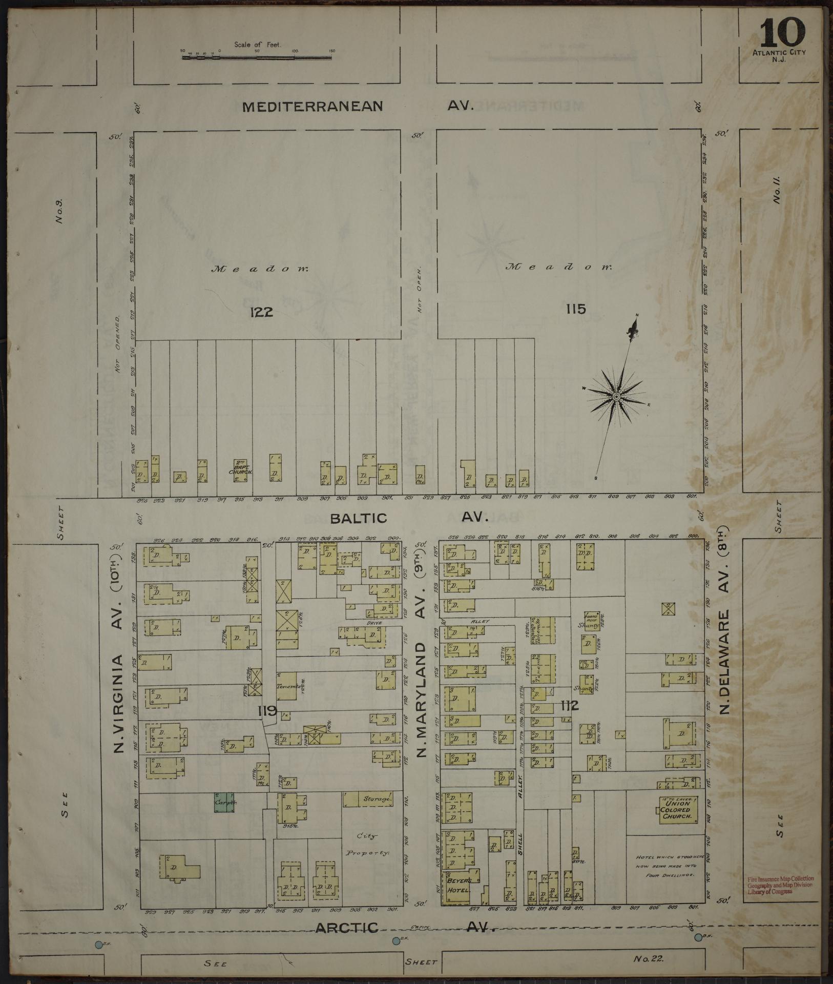 Sanborn Fire Insurance Map from Atlantic City, Atlantic County, New Jersey (1886), Sheet #0010 - Complete Map Set gallery image, historic Sanborn map, vintage wall art, New Jersey New Jersey