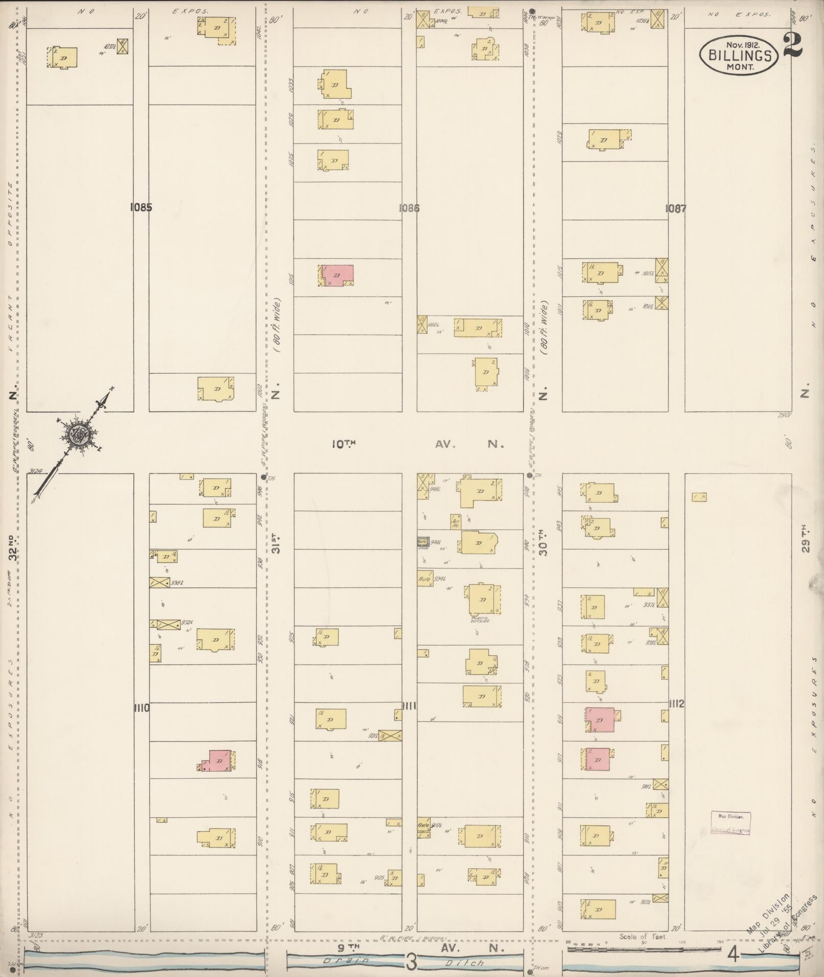 Sanborn Fire Insurance Map from Billings, Yellowstone County, Montana (1912), Sheet #0002 - Complete Map Set gallery image, historic Sanborn map, vintage wall art, Montana Montana