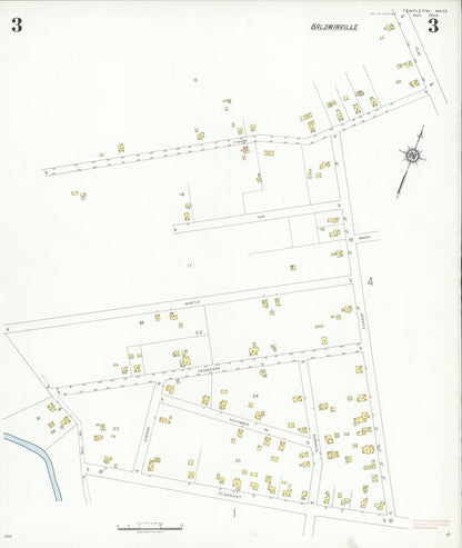 Sanborn Fire Insurance Map from Templeton, Worcester County, Massachusetts (1934), Sheet #0003 - Complete Map Set gallery image, historic Sanborn map, vintage wall art, Massachusetts Massachusetts