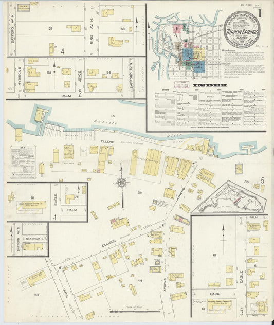 Sanborn Fire Insurance Map from Tarpon Springs, Pinellas County, Florida (1913), Sheet #0001 - Complete Map Set gallery image, historic Sanborn map, vintage wall art, Florida Florida