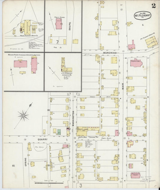 Sanborn Fire Insurance Map from Mount Pleasant, Westmoreland County, Pennsylvania (1896), Sheet #0002 - Historic Sanborn Fire Insurance Map Print, vintage old map wall art, antique decor, genealogy gift, Pennsylvania Pennsylvania map