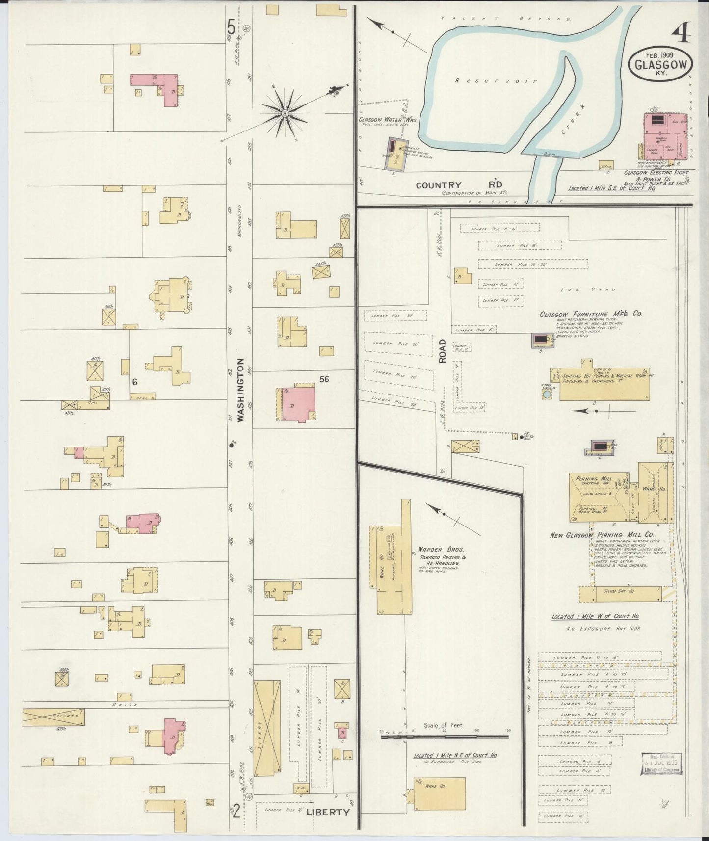 Sanborn Fire Insurance Map from Glasgow, Barren County, Kentucky (1909), Sheet #0004 - Complete Map Set gallery image, historic Sanborn map, vintage wall art, Kentucky Kentucky