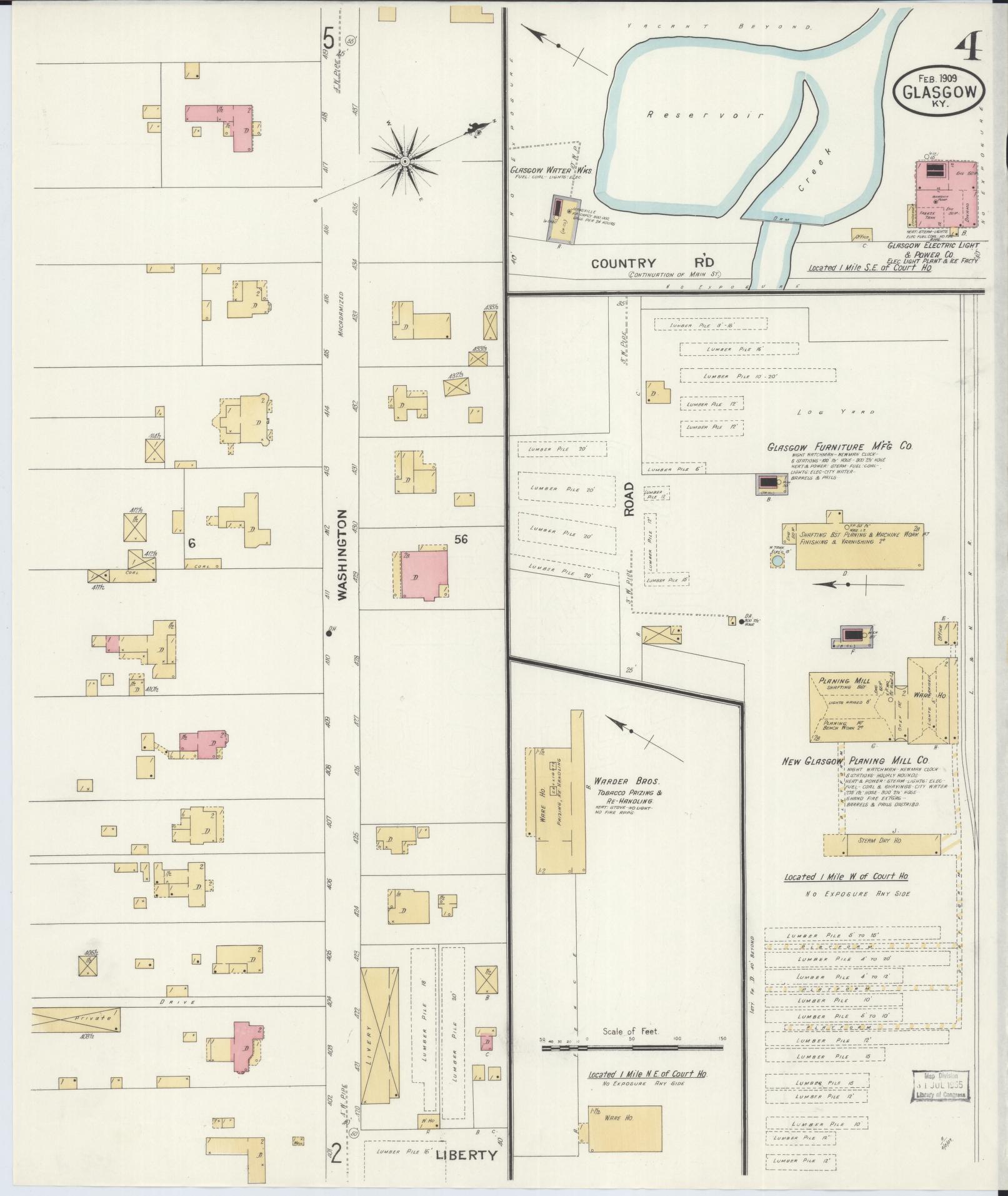 Sanborn Fire Insurance Map from Glasgow, Barren County, Kentucky (1909), Sheet #0004 - Complete Map Set gallery image, historic Sanborn map, vintage wall art, Kentucky Kentucky
